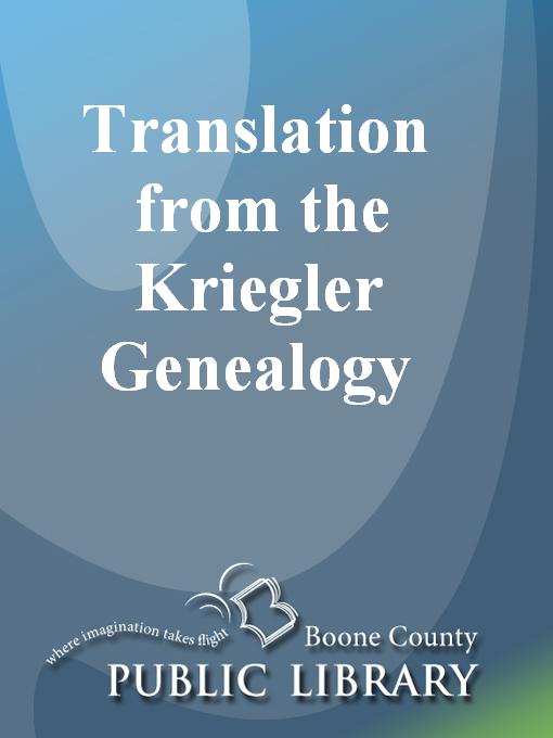 Cover image for Translation from the Kriegler Genealogy